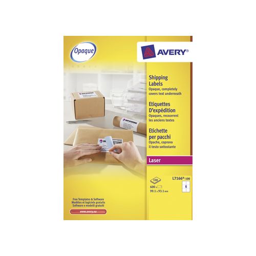 Avery Avery L7166, Verzendetiketten, Laser, Ultragrip, wit, 100 vellen, 6 per vel, 99,1 x 93,1 mm