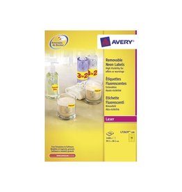 Avery Avery afneembare neon etiketten ft 99,1 x 38,1 mm (b x h), doos van 100 blad, 1400 stuks, neongeel