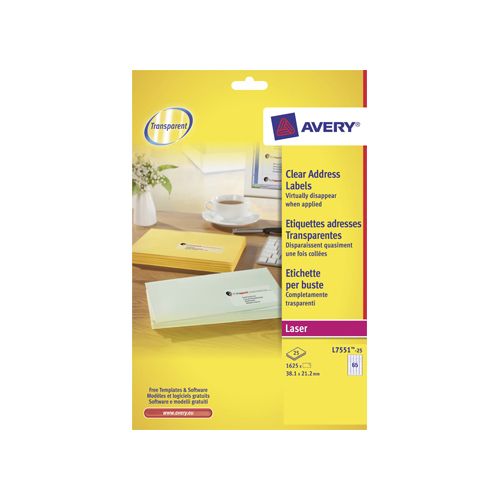 Avery Avery L7551-25 adresetiketten ft 38,1 x 21,2 mm (b x h), 1.625 etiketten, transparant