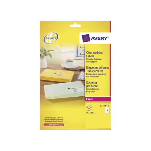Avery Avery transparante etiketten QuickPEEL ft 99,1 x 38,1 mm (b x h), 350 stuks, 14 per blad