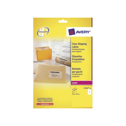 Avery Avery L7567-25 verzendetiketten ft 210 x 297 mm (b x h), 25 etiketten, transparant