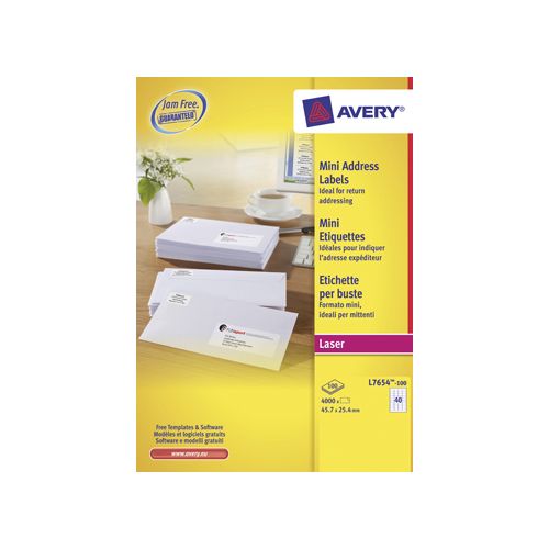 Avery Avery Witte laseretiketten QuickPeel  ft 45,7 x 25,4 mm (b x h), 4.000 stuks, doos van 100 blad