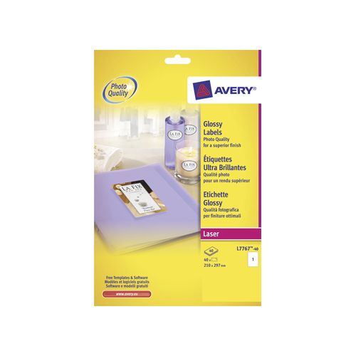 Avery Avery Etiketten hoogglanzend ft 210 x 297 mm (b x h), doos van 40 blad, 40 stuks