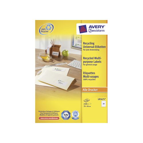 Avery Zweckform Avery witte gerecycleerde univer. etik. 70x36mm 2400st 24/bl