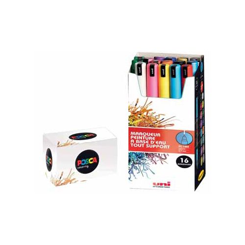 Posca Uni POSCA paintmarker PC-1MR, 0,7 mm, doos van 16 stuks in geassorteerde kleuren
