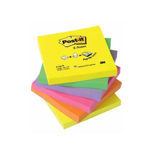 Post-It Z-Notes Post-it Z-notes, 100 vel, ft 76 x 76 mm, neonkleuren, pak van 6 stuks