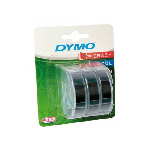 Dymo Dymo D3 tape 9 mm, wit op zwart, blister van 3 stuks