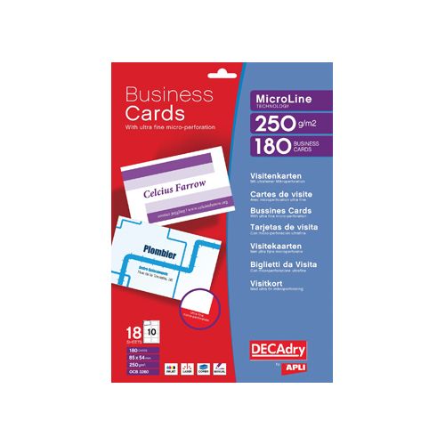 Decadry Decadry visitekaarten MicroLine ft 85 x 54 mm, 185 g/m², 180 kaartjes