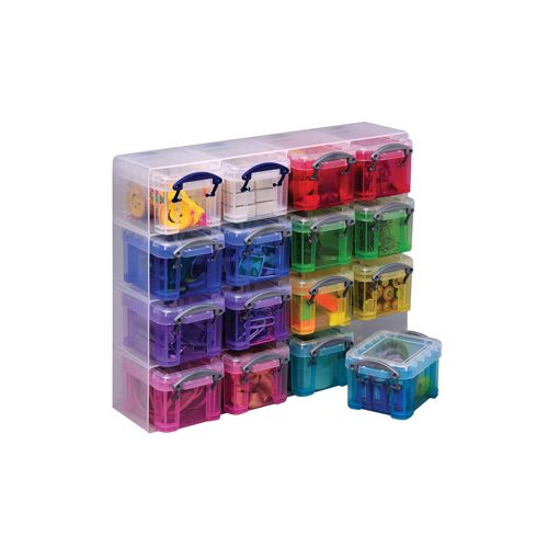 Really Useful Box Really Useful Box transparante muurkubus met 16 gekleurde opbergdozen van 0,14 liter
