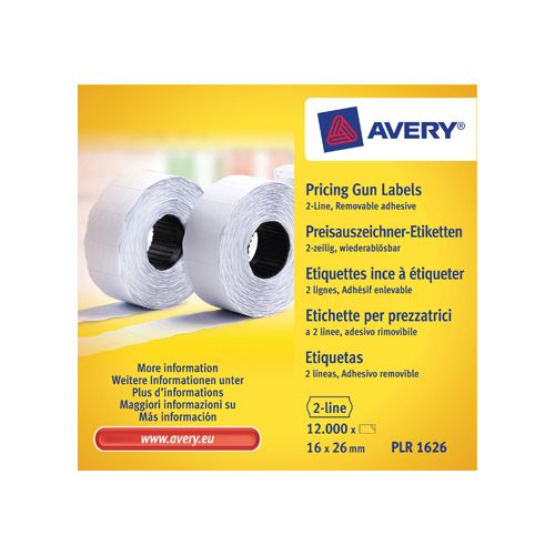 Avery Avery PLR1626 etiketten voor prijstang non-permanent, ft 26 x 16, 12 000 etiketten, wit