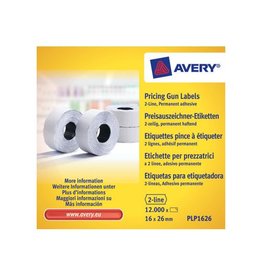 Avery Avery PLP1626 etiketten voor prijstang permanent, ft 26 x 16 mm, 12 000 etiketten, wit