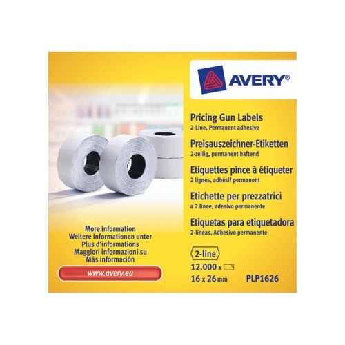 Avery Avery PLP1626 etiketten voor prijstang permanent, ft 26 x 16 mm, 12 000 etiketten, wit