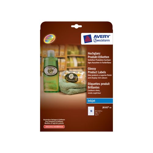 Avery Avery J8102-10 productetik. 63,5x42,3mm gecoat 180 etik. wit