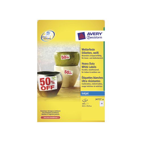 Avery Zweckform Avery Zweckform J4773-10 weerbestendige etiketten ft 63,5 x 33,9 mm (b x h), 2.400 etiketten, wit