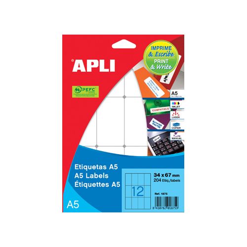 Apli Apli witte etiketten Print & Write ft 8 x 12 mm (b x h), 3.375 stuks, 225 per blad (1857)