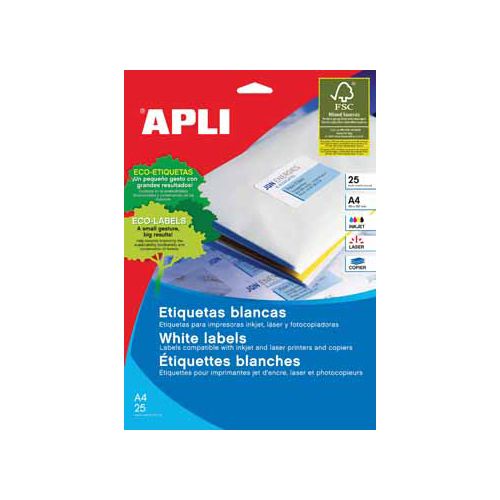 Apli Apli etiketten ft 210 x 297 mm (b x h), rechte hoeken, 25 stuks, 1 per blad (1215)