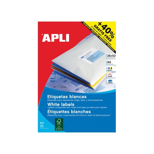 Apli Apli etiketten ft 70 x 37 mm (b x h), rechte hoeken, 600 stuks, 24 per blad (1212)