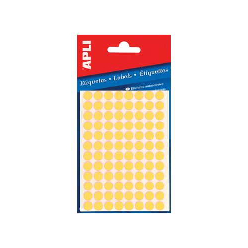 Apli Apli ronde etiketten in etui diameter 8 mm, fluo geel, 288 stuks, 96 per blad (2079)