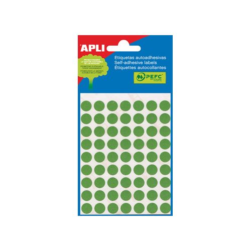 Apli Apli ronde etiketten in etui diameter 8 mm, groen, 288 stuks, 96 per blad (2047)