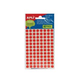 Apli Apli ronde etiketten in etui diameter 8 mm, rood, 288 stuks, 96 per blad (2046)