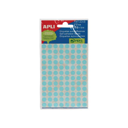 Apli Apli ronde etiketten in etui 8mm blauw 288st 96/blad (2045)