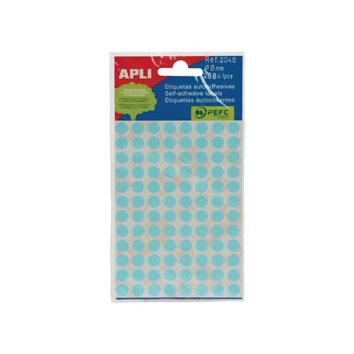 Apli Apli ronde etiketten in etui diameter 8 mm, blauw, 288 stuks, 96 per blad (2045)