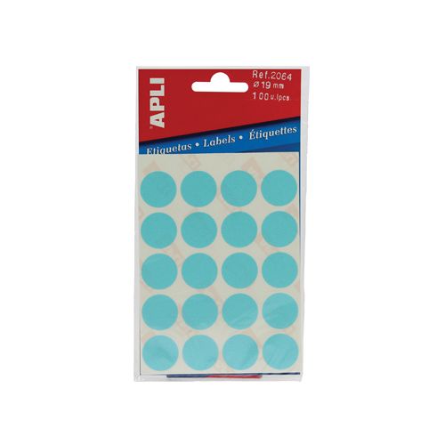 Apli Apli ronde etiketten in etui diameter 19 mm, blauw, 100 stuks, 20 per blad (2064)