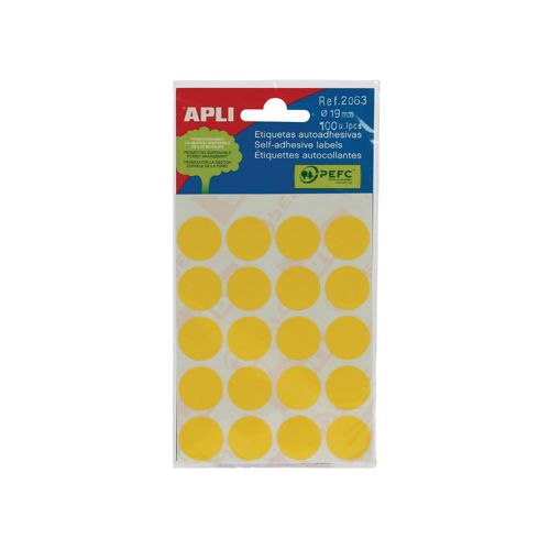 Apli Apli ronde etiketten in etui 19mm geel 100st, 20/blad