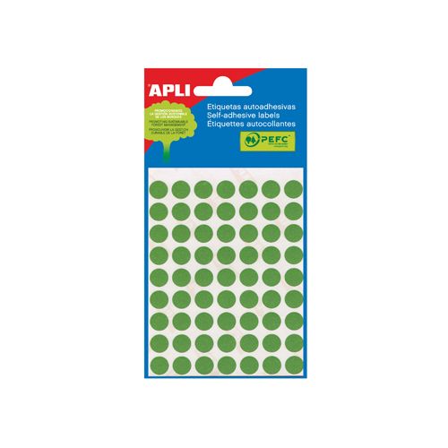Apli Apli ronde etiketten in etui diameter 13 mm, groen, 175 stuks, 35 per blad (2058)