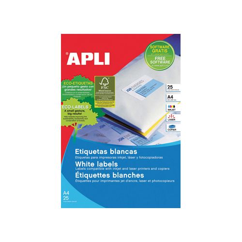 Apli Apli afneembare witte etiketten ft 35,6 x 16,9 mm (b x h), 2.000 stuks, 80 per blad etui van 25 blad