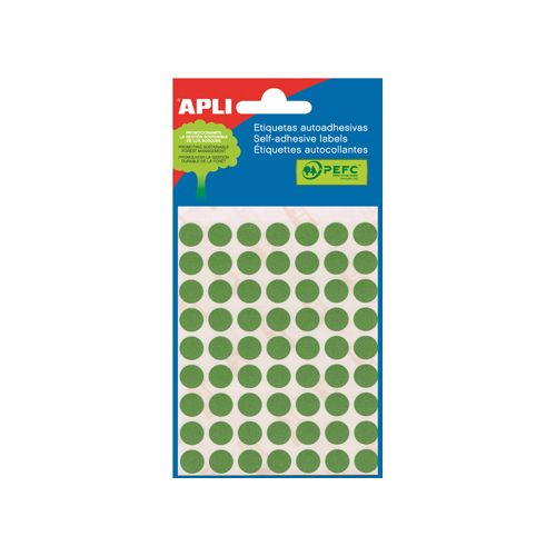 Apli Apli ronde etiketten in etui diameter 10 mm, groen, 315 stuks, 63 per blad (2054)