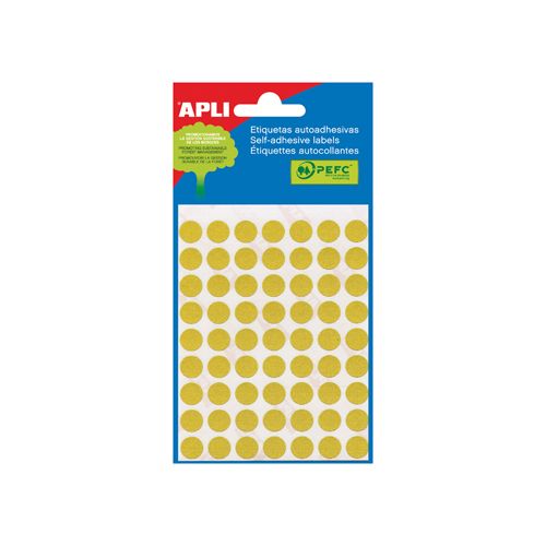Apli Apli ronde etiketten in etui diameter 10 mm, geel, 315 stuks, 63 per blad (2051)