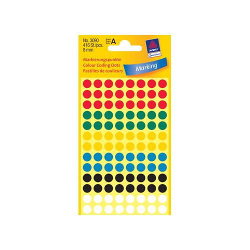 Avery Zweckform Avery Ronde etiketten diameter 8 mm, geassorteerde kleuren, 416 stuks