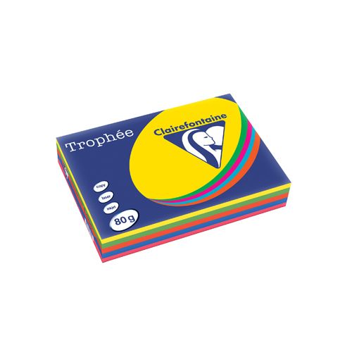 Clairefontaine Papier Clairefontaine Trophée intens A4, 80 g, 5 x 100 vel, geassorteerde kleuren