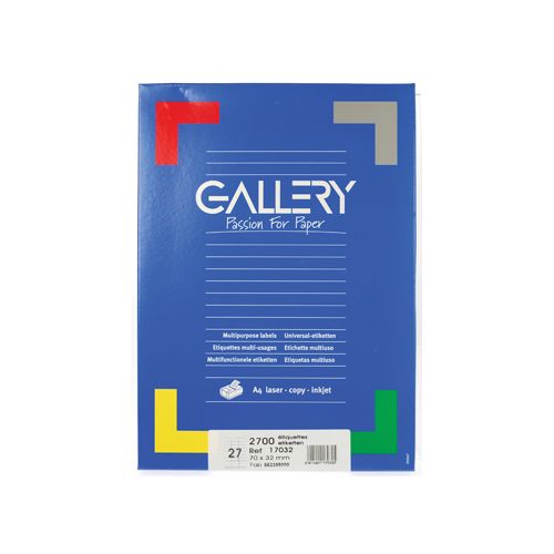 Gallery Gallery witte etiketten ft 70 x 32 mm (b x h), rechte hoeken, doos van 2.700 etiketten