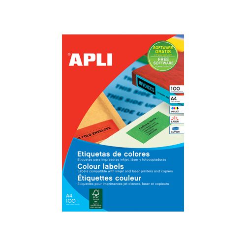 Apli Apli Gekleurde etiketten ft 105 x 37 mm (b x h), rood, 1.600 stuks, 16 per blad, doos van 100 blad