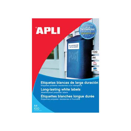 Apli Apli Weerbestendige etiketten ft 210 x 297 mm (b x h), 100 stuks, 1 per blad, doos van 100 blad