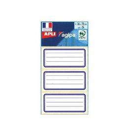 Agipa Agipa schooletiketten ft 75 x 34 mm (b x h), 24 etiketten per etui, blauwe rand, gelijnd