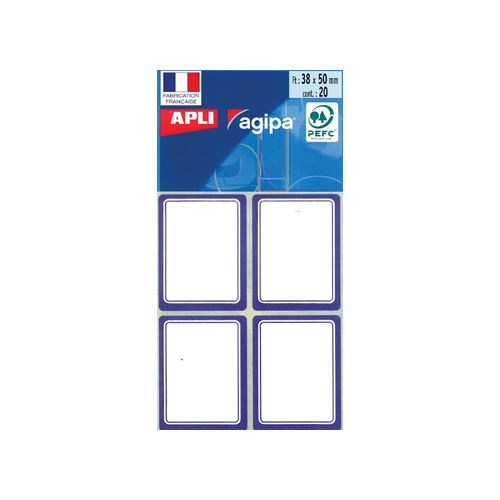 Agipa Agipa schooletiketten ft 38 x 50 mm (b x h), 32 etiketten per etui, blauwe rand
