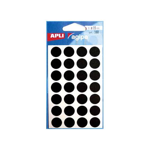 Agipa Agipa ronde etiketten in etui 15mm zwart, 168st, 28 per blad