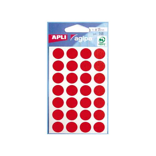 Agipa Agipa ronde etiketten in etui diameter 15 mm, rood, 168 stuks, 28 per blad