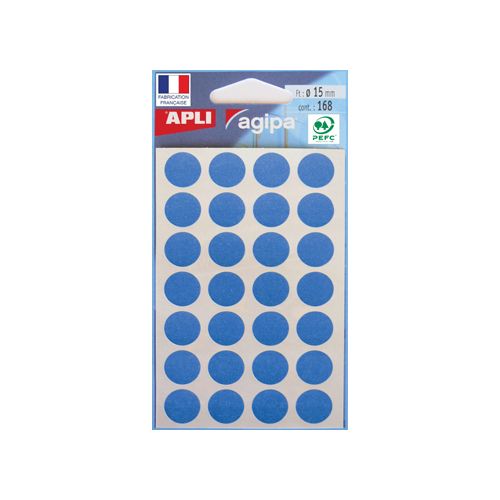 Agipa Agipa ronde etiketten in etui 15mm blauw, 168st, 28 per blad