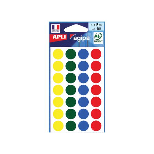 Agipa Agipa ronde etiketten in etui 15mm, assorti, 140st, 28/blad