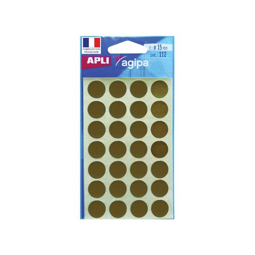Agipa Agipa ronde etiketten in etui 15mm, goud, 112st, 28 per blad