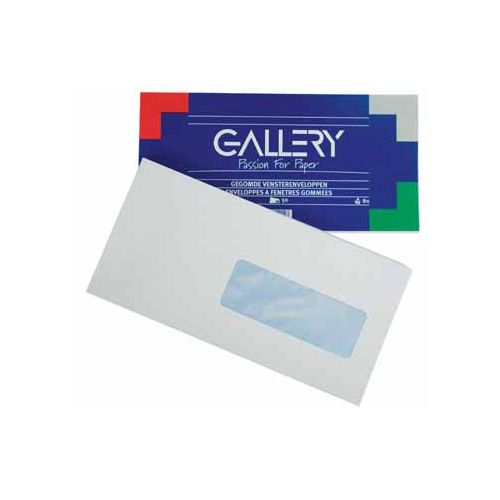 Gallery Gallery enveloppen ft 114 x 229 mm, met venster rechts, gegomd, pak van 50 stuks