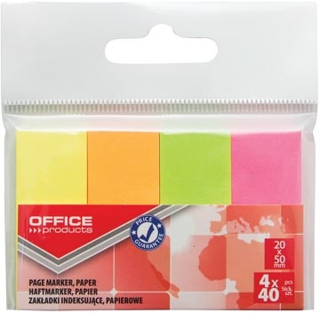 Office Products OFFICE products index, 20 x 50 mm, ophangzakje van 4 x 40 tabs, geassorteerde neonkleuren