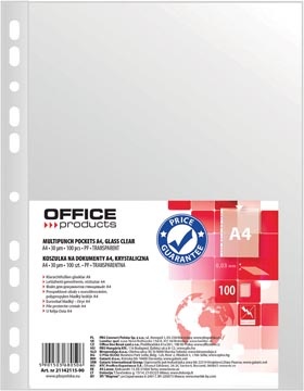 Office Products OFFICE products geperforeerde showtas, A4, 30 micron, glashelder, pak van 100 stuks