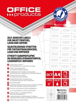 Office Products OFFICE products etiketten, wit, rechte hoeken, 100 vel, 105 x 37 mm, 16 etiketten per vel
