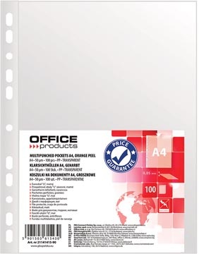Office Products OFFICE products geperforeerde showtas, A4, 50 micron, gekorreld, pak van 100 stuks