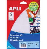 Apli Apli witte etiketten Print & Write ft 49 x 100 mm (b x h), 90 stuks, 6 per blad (1881)